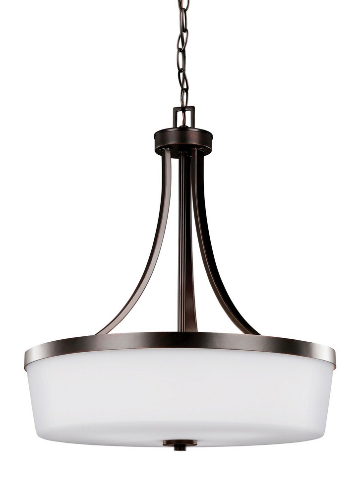 Sea Gull Lighting-6639103-710-Hettinger - 100W Three Light Pendant in Transitional Style - 19 inches wide by 22.25 inches high Bronze Incandescent Brushed Nickel Finish with Etched/White Glass