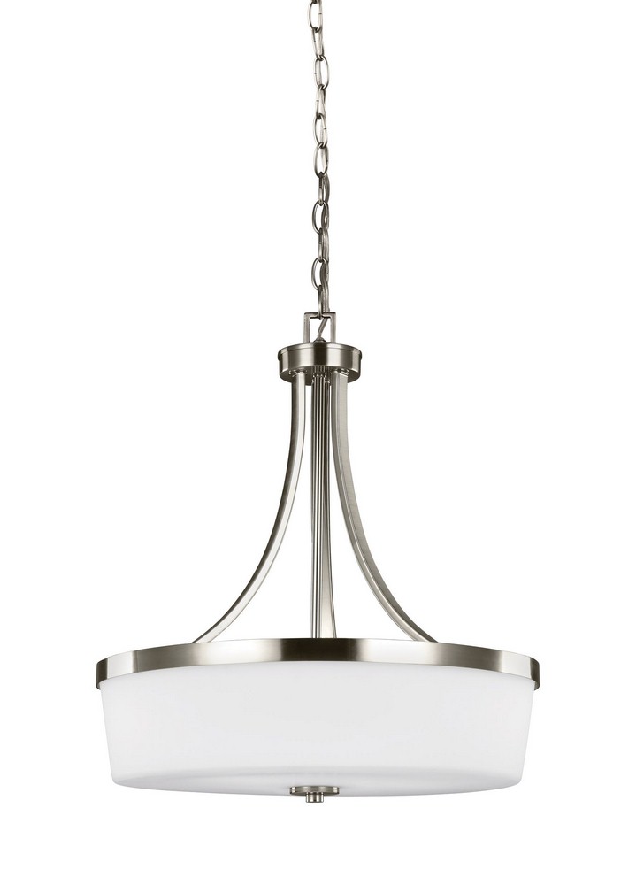 Sea Gull Lighting-6639103-962-Hettinger - 100W Three Light Pendant in Transitional Style - 19 inches wide by 22.25 inches high Brushed Nickel Incandescent Brushed Nickel Finish with Etched/White Glass