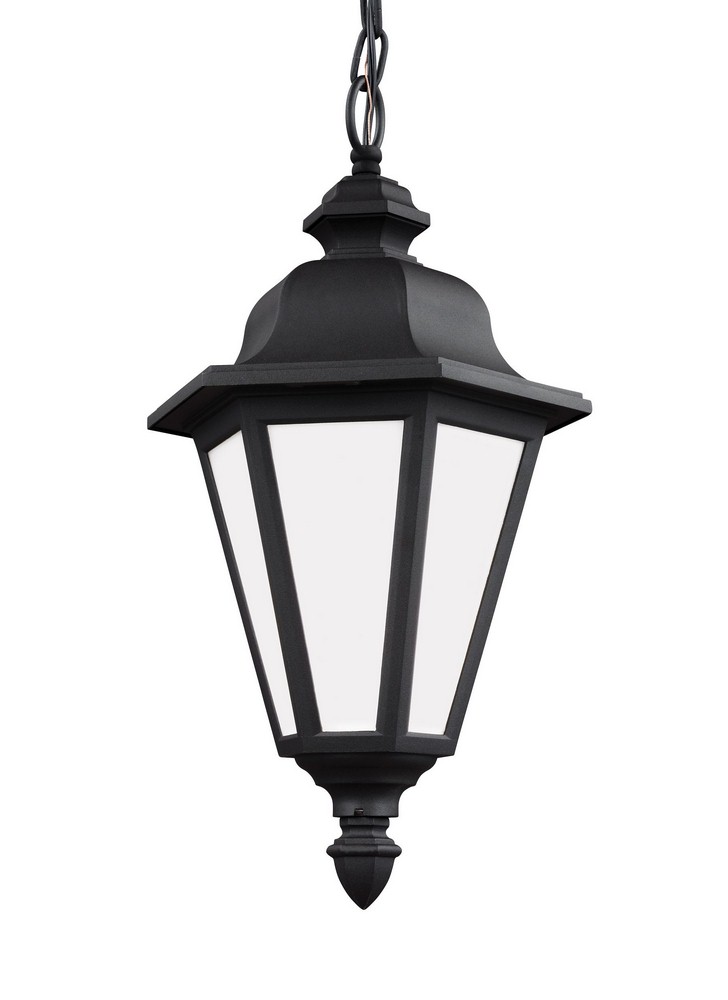 Sea Gull Lighting-69025-12-Brentwood - 100W One Light Outdoor Pendant in Traditional Style - 10.25 inches wide by 18.75 inches high Black Incandescent Black Finish with Smooth White Glass