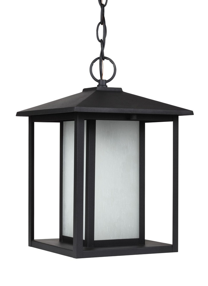 Sea Gull Lighting-69029-12-Hunnington - 100W One Light Outdoor Pendant in Contemporary Style - 9 inches wide by 13.75 inches high Black Incandescent Weathered Pewter Finish with Etched Seeded Glass