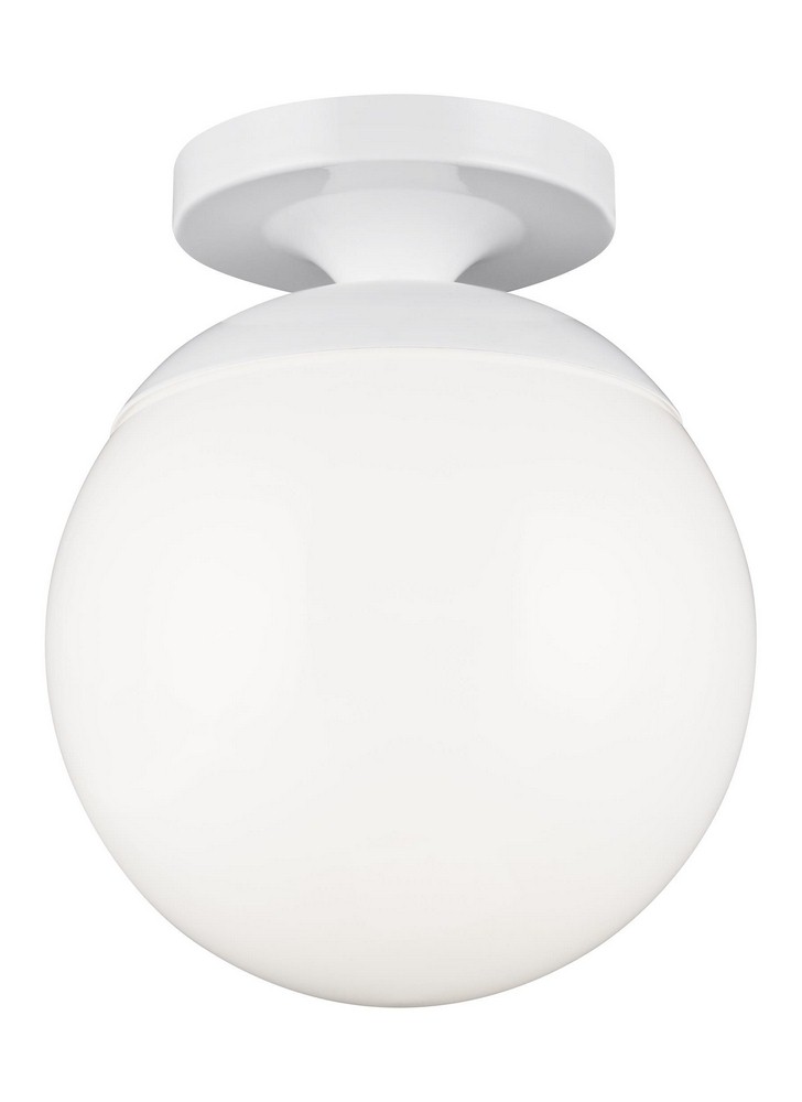 Sea Gull Lighting-7518-15-Leo - Hanging Globe - One Light Semi-Flush Mount in Contemporary Style - 8 inches wide by 9.63 inches high White Incandescent Leo - Hanging Globe - One Light Semi-Flush Mount