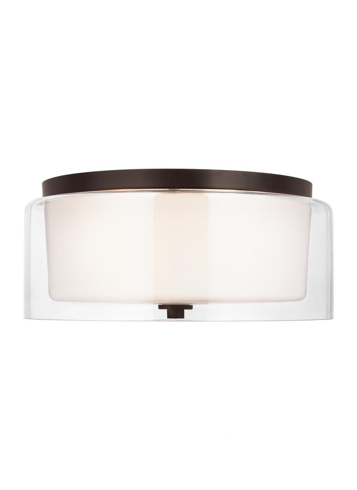 Sea Gull Lighting-7537302-710-Elmwood Park - 2 Light Flush Mount in Traditional Style - 14 inches wide by 6.13 inches high Incandescent Lamping  Bronze Finish with Satin Etched Glass