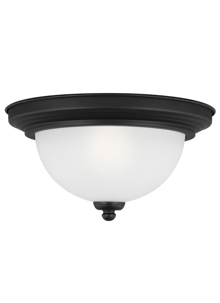 Sea Gull Lighting-77063-112-Geary - 1 Light Flush Mount in Transitional Style - 11.5 inches wide by 5.5 inches high Incandescent Lamping  Midnight Black Finish with Satin Etched Glass