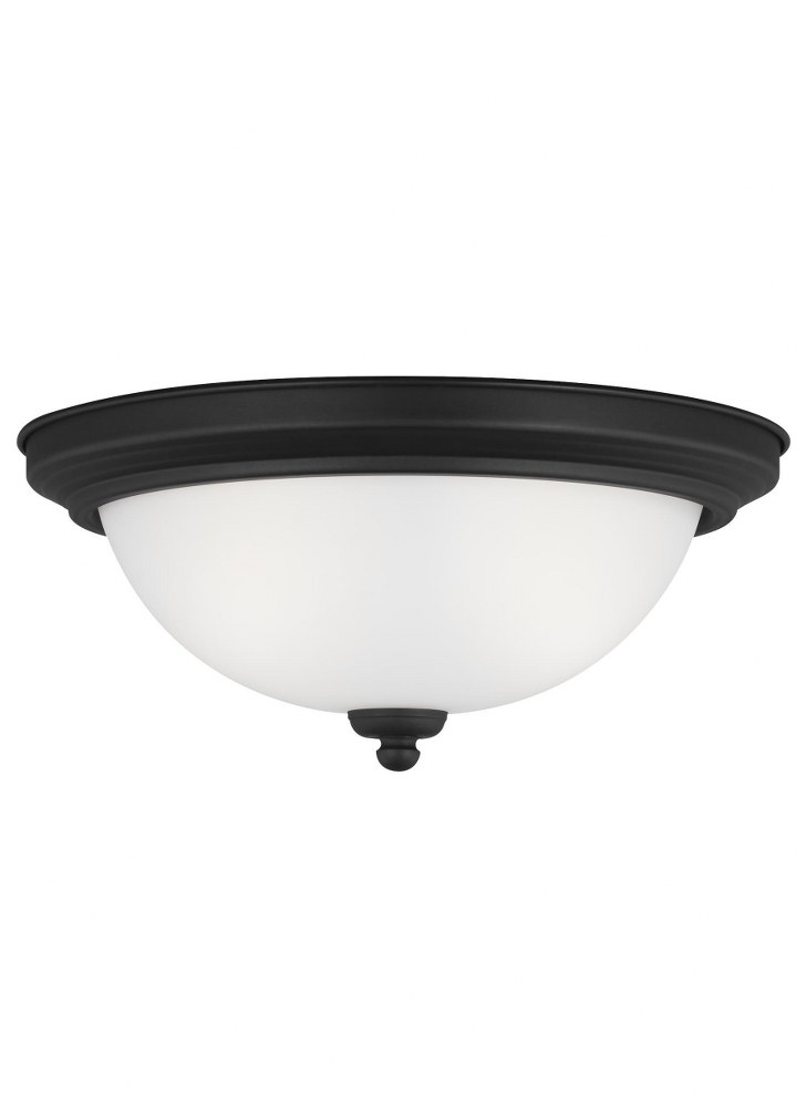 Sea Gull Lighting-77064-112-Two Light Flush Mount in Transitional Style - 13.25 inches wide by 6.25 inches high Midnight Black Incandescent Midnight Black Finish with Satin Etched Glass