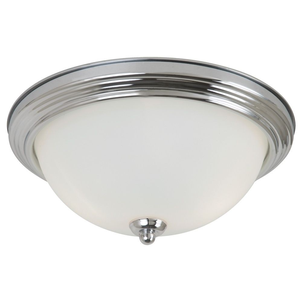 Sea Gull Lighting-77065-05-Geary - 3 Light Flush Mount in Transitional Style - 15.25 inches wide by 6.5 inches high   Chrome Finish with Satin Etched Glass