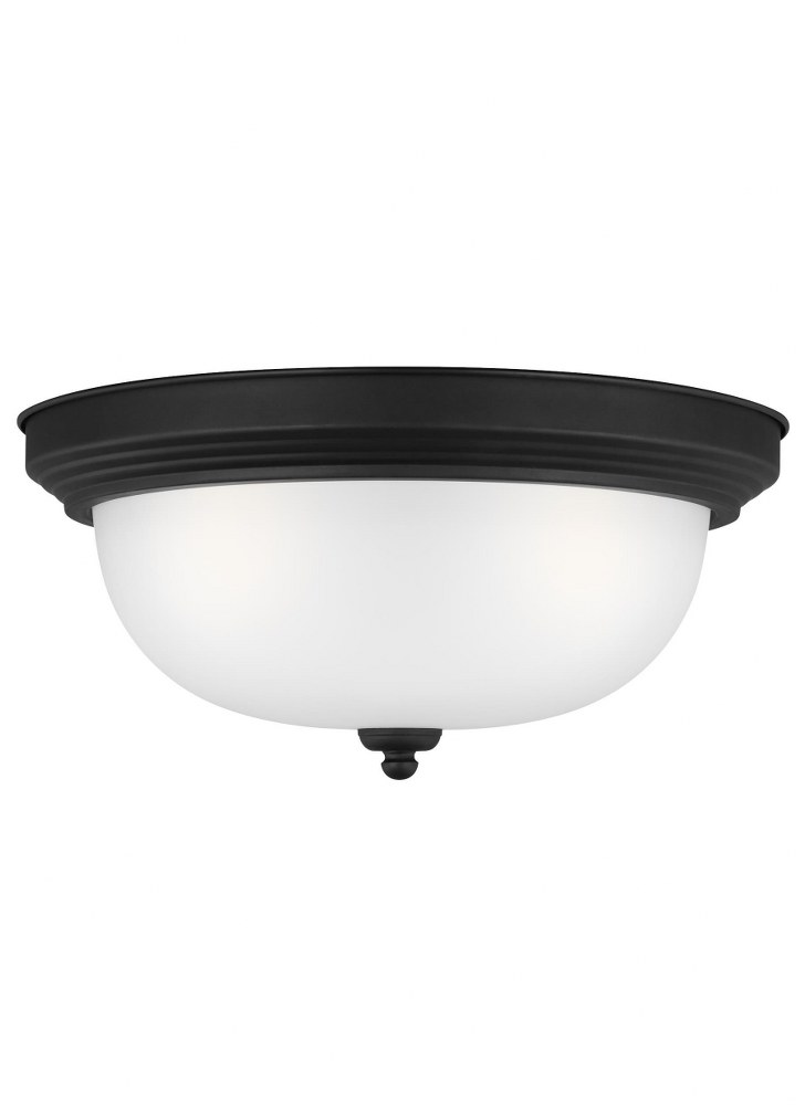 Sea Gull Lighting-77065-112-Geary - 3 Light Flush Mount in Transitional Style - 15.25 inches wide by 6.5 inches high Midnight Black Incandescent Chrome Finish with Satin Etched Glass