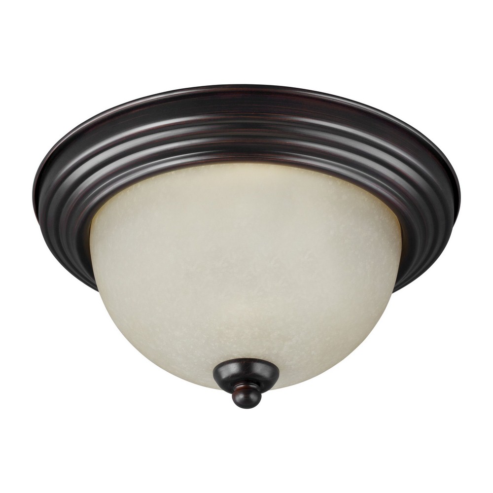 Sea Gull Lighting-77065-710-Three Light Flush Mount in Transitional Style - 14.5 inches wide by 6.5 inches high   Bronze Finish with Satin Etched Glass