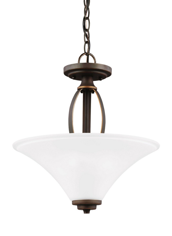 Sea Gull Lighting-7713202-715-Metcalf - Two Light Semi-Flush Mount in Transitional Style - 15 inches wide by 16.25 inches high Autumn Bronze Incandescent Brushed Nickel Finish with Satin Etched Glass