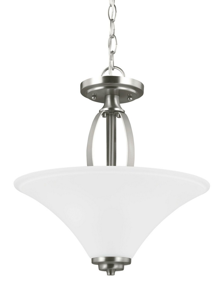 Sea Gull Lighting-7713202-962-Metcalf - Two Light Semi-Flush Mount in Transitional Style - 15 inches wide by 16.25 inches high Brushed Nickel Incandescent Brushed Nickel Finish with Satin Etched Glass