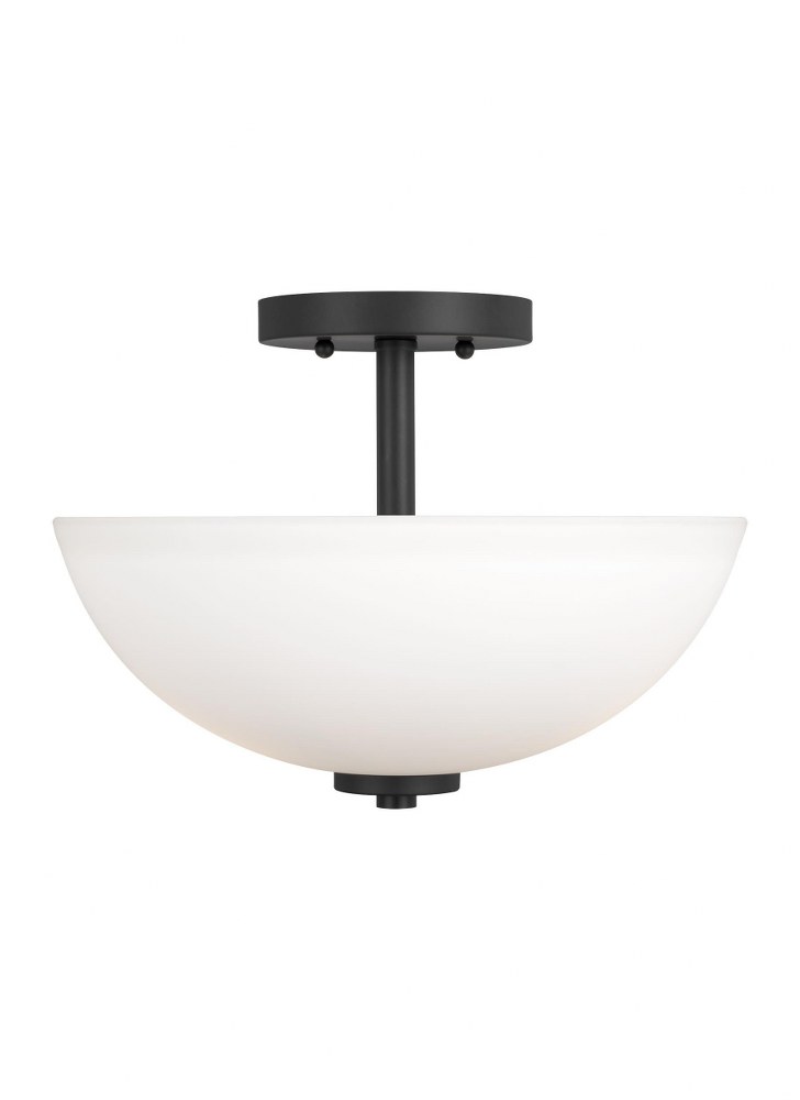 Sea Gull Lighting-77160-112-Oslo - 2 Light Semi-Flush Convertible Pendant   Midnight Black Finish with Etched/White Glass