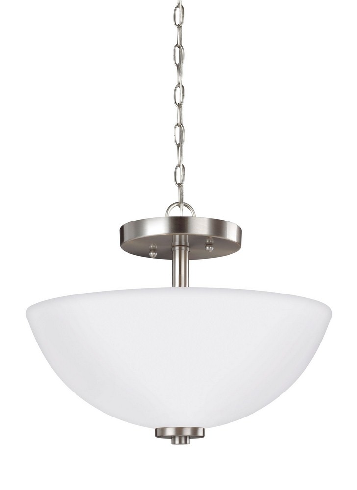 Sea Gull Lighting-77160-962-Oslo - Two Light Semi-Flush Mount in Contemporary Style - 13.5 inches wide by 11.25 inches high Brushed Nickel Incandescent Chrome Finish with Etched/White Glass