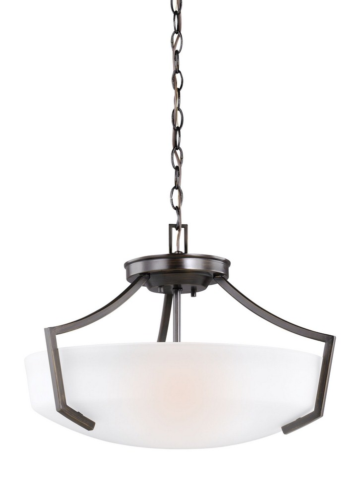 Sea Gull Lighting-7724503-710-Hanford - Three Light Convertible Pendant in Transitional Style - 20.56 inches wide by 14.25 inches high Bronze Incandescent Brushed Nickel Finish with Satin Etched Glass