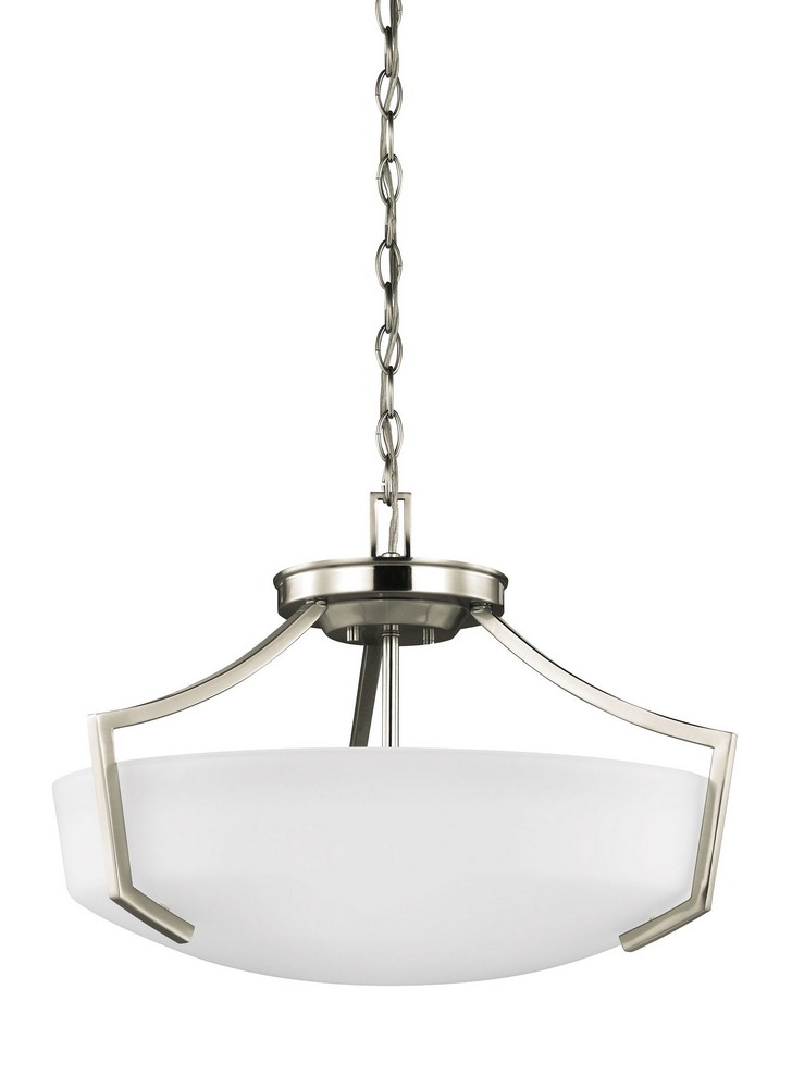 Sea Gull Lighting-7724503-962-Hanford - Three Light Convertible Pendant in Transitional Style - 20.56 inches wide by 14.25 inches high Brushed Nickel Incandescent Brushed Nickel Finish with Satin Etch