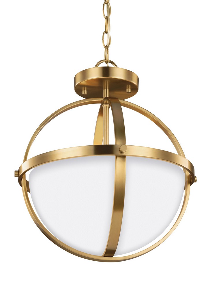 Sea Gull Lighting-7724602-848-Alturas 2-Light Convertible Pendant in Contemporary Style - 14 inches wide by 16.38 inches high Satin Brass Incandescent Brushed Nickel Finish with Etched/White Glass