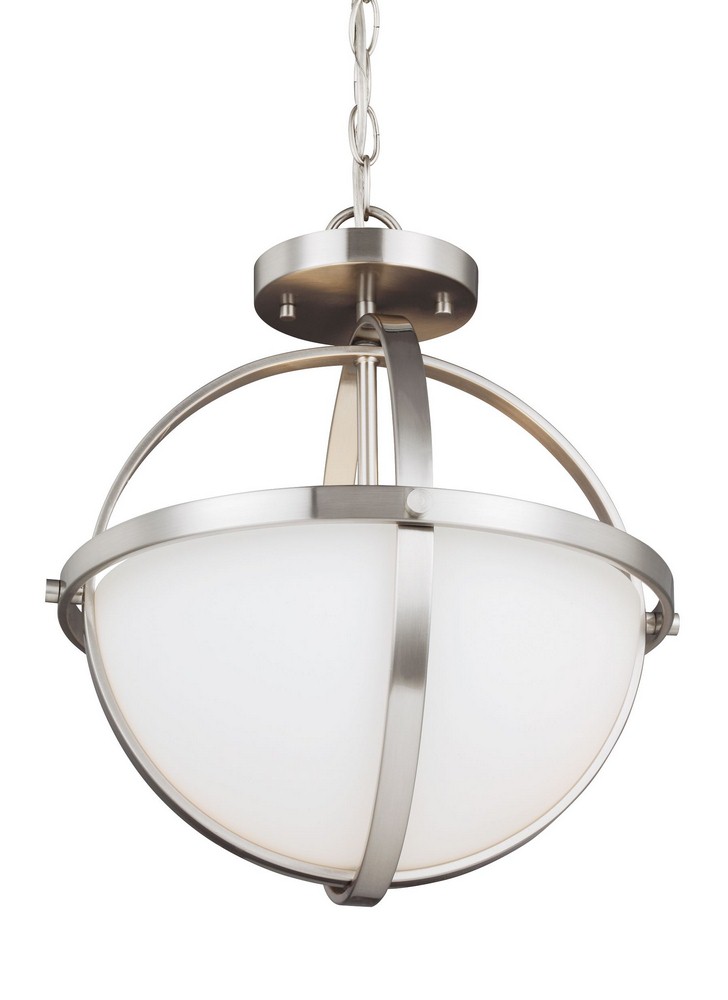 Sea Gull Lighting-7724602-962-Alturas 2-Light Convertible Pendant in Contemporary Style - 14 inches wide by 16.38 inches high Brushed Nickel Incandescent Brushed Nickel Finish with Etched/White Glass