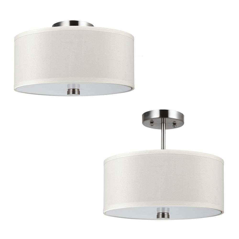 Sea Gull Lighting-77262-962-Dayna - Two Light Convertible Semi-Flush Mount in Contemporary Style - 14 inches wide by 8.5 inches high   Brushed Nickel Finish with Acrylic Glass with Faux Silk Shade