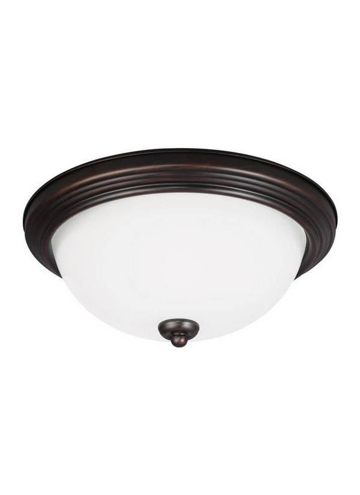 Sea Gull Lighting-77265-710-Three Light Flush Mount Bronze Incandescent Bronze Finish with Satin Etched Glass