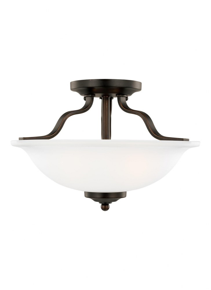 Sea Gull Lighting-7739002-710-Emmons - 2 Light Semi-Flush Mount in Traditional Style - 13 inches wide by 8.88 inches high Incandescent Lamping  Bronze Finish with Satin Etched Glass