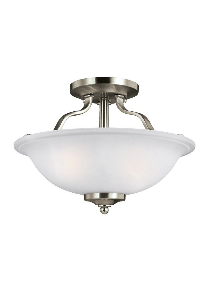 Sea Gull Lighting-7739002-962-Emmons - 2 Light Semi-Flush Mount in Traditional Style - 13 inches wide by 8.88 inches high Brushed Nickel Incandescent Brushed Nickel Finish with Satin Etched Glass