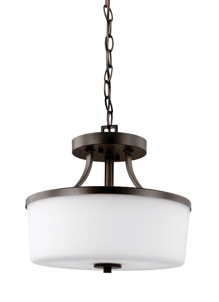 Sea Gull Lighting-7739102-710-Hettinger - 100W Two Light Convertible Pendant in Transitional Style - 13.25 inches wide by 11.38 inches high Bronze Incandescent Brushed Nickel Finish with Etched/White 