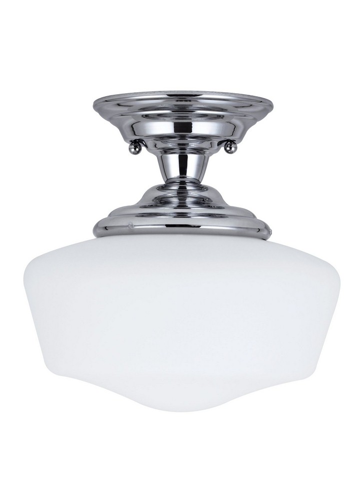 Sea Gull Lighting-77436-05-Academy - One Light Semi-Flush Mount in Transitional Style - 11.5 inches wide by 11.75 inches high Chrome Incandescent Brushed Nickel Finish with Satin White Glass