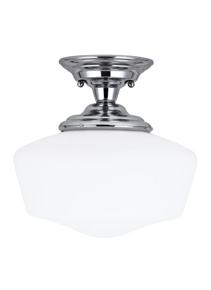 Sea Gull Lighting-77437-05-Academy - One Light Semi-Flush Mount in Transitional Style - 13 inches wide by 12.5 inches high   Chrome Finish with Satin White Glass