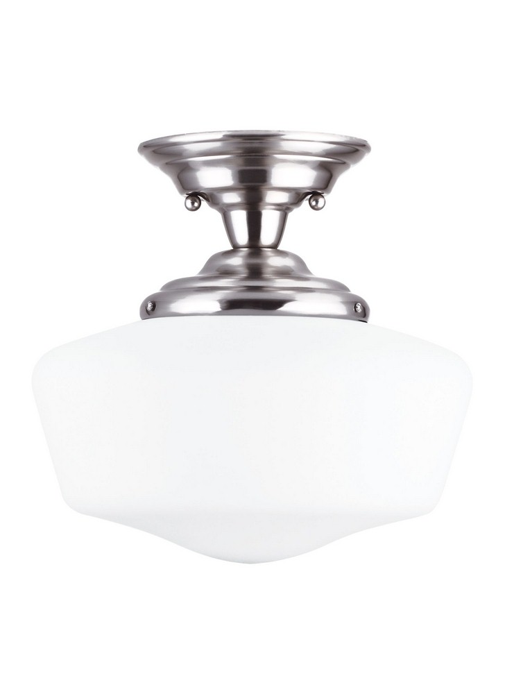 Sea Gull Lighting-77437-962-Academy - One Light Semi-Flush Mount   Brushed Nickel Finish with Satin White Glass