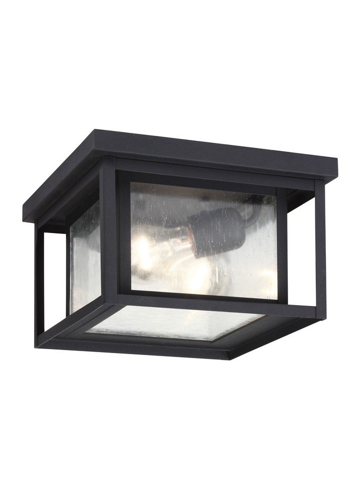 Sea Gull Lighting-78027-12-Hunnington - Two Light Outdoor Square Flush Mount in Contemporary Style - 10 inches wide by 6.25 inches high Black Incandescent Weathered Pewter Finish with Clear Seeded Gla