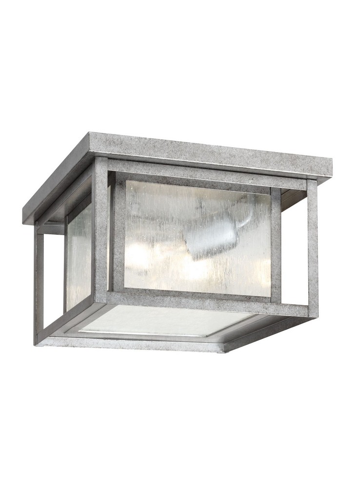 Sea Gull Lighting-78027-57-Hunnington - Two Light Outdoor Square Flush Mount in Contemporary Style - 10 inches wide by 6.25 inches high Weathered Pewter Incandescent Weathered Pewter Finish with Clear