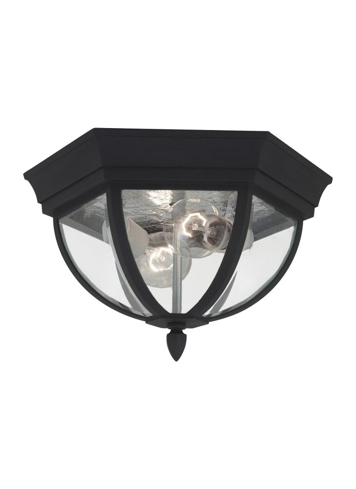 Sea Gull Lighting-78136-12-Bakersville - Two Light Outdoor Flush Mount in Traditional Style - 12.59 inches wide by 7.5 inches high   Black Finish with Clear Beveled Glass