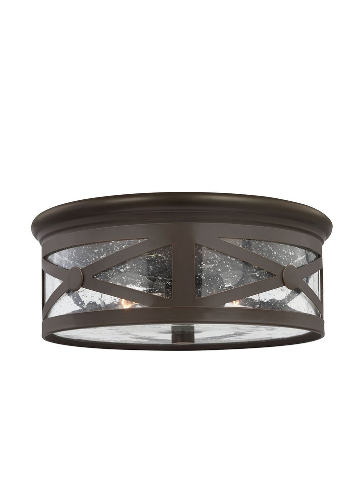 Sea Gull Lighting-7821402-71-Lakeview - Two Light Outdoor Flush Mount in Traditional Style - 13 inches wide by 5.5 inches high Antique Bronze Incandescent Antique Bronze Finish with Clear Seeded Glass