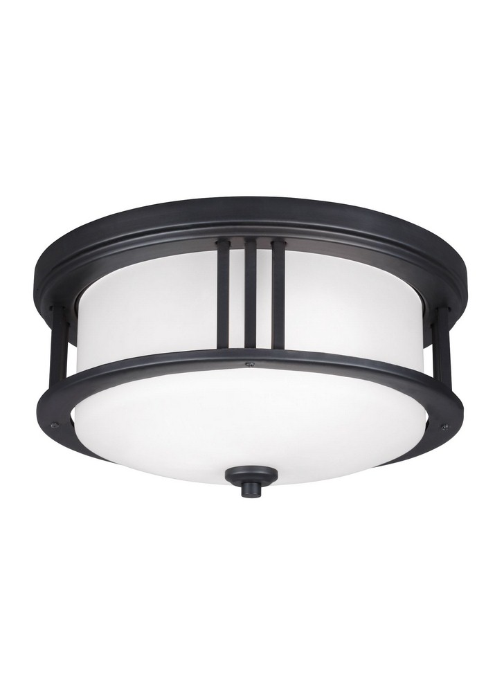 Sea Gull Lighting-7847902-12-Crowell - Two Light Outdoor Flush Mount in Contemporary Style - 14.06 inches wide by 7 inches high Black Incandescent Black Finish with Satin Etched Glass