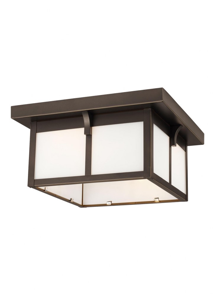 Sea Gull Lighting-7852702EN3-71-Tomek - 2 Light Outdoor Flush Mount - 12 inches wide by 6 inches high Antique Bronze LED Black Finish with Etched/White Glass