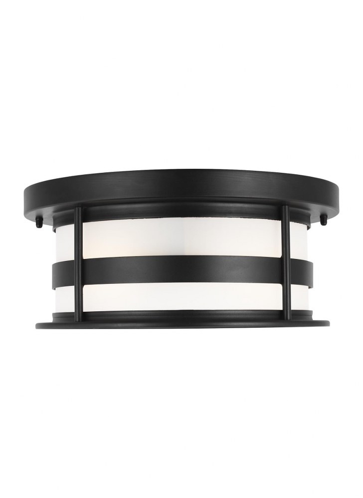 Sea Gull Lighting-7890902EN3-12-Wilburn - 2 Light Outdoor Flush Mount - 13 inches wide by 5.5 inches high Black LED Black Finish with Satin Etched Glass