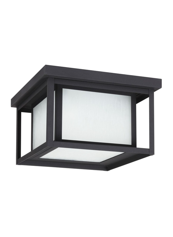 Sea Gull Lighting-79039-12-Hunnington - 75W Two Light Outdoor Flush Mount in Contemporary Style - 10 inches wide by 6.25 inches high Black Incandescent Weathered Pewter Finish with Etched Seeded Glass