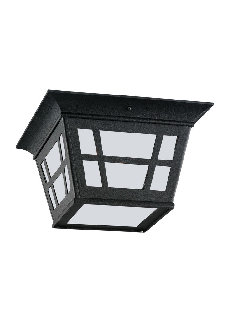 Sea Gull Lighting-79131-12-Herrington - 60W Two Light Outdoor Flush Mount in Transitional Style - 10.75 inches wide by 6.5 inches high Black Incandescent Black Finish with Etched/White Glass