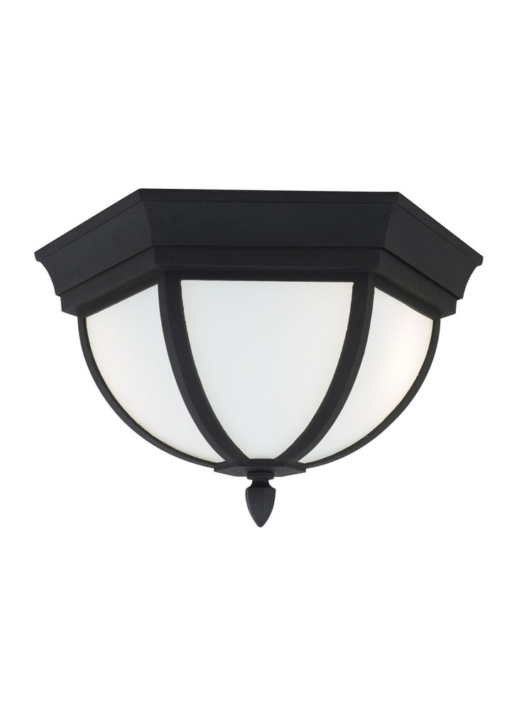 Sea Gull Lighting-79136-12-Wynfield - 60W Two Light Outdoor Flush Mount in Traditional Style - 12.75 inches wide by 7.5 inches high Black Incandescent Black Finish with Etched/White Glass