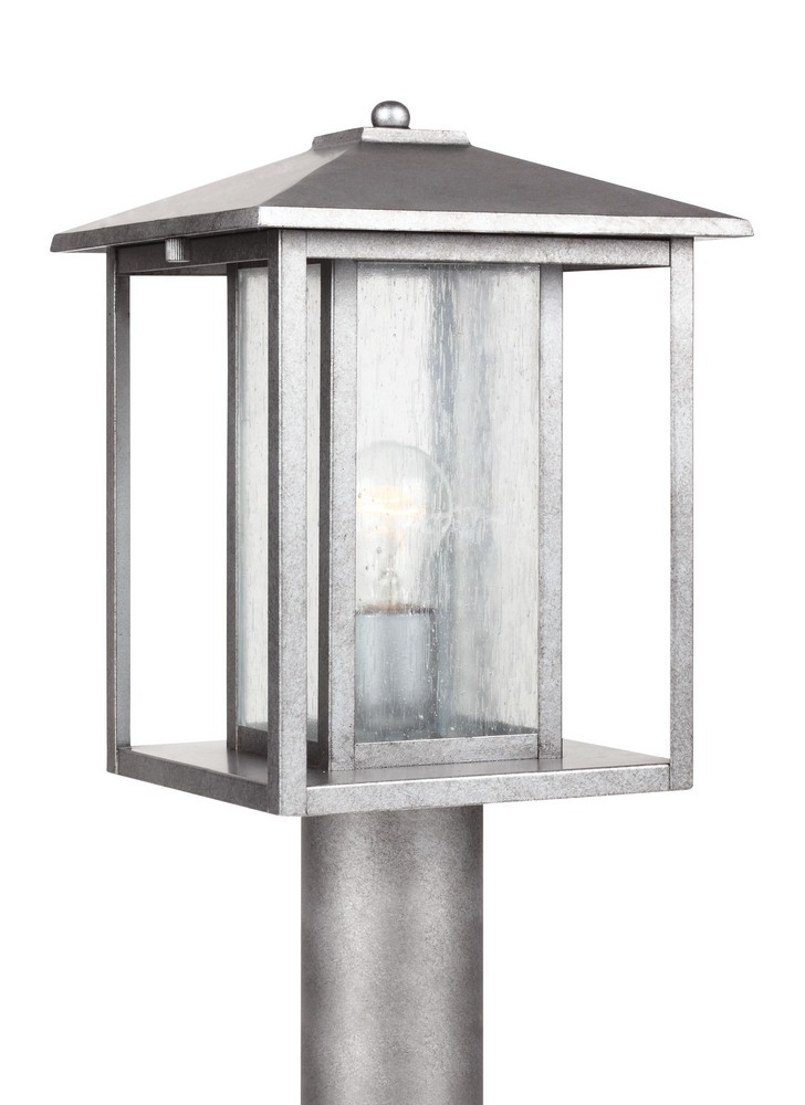 Sea Gull Lighting-82027-57-Hunnington - One Light Outdoor Post Lantern in Contemporary Style - 9 inches wide by 15 inches high   Weathered Pewter Finish with Clear Seeded Glass