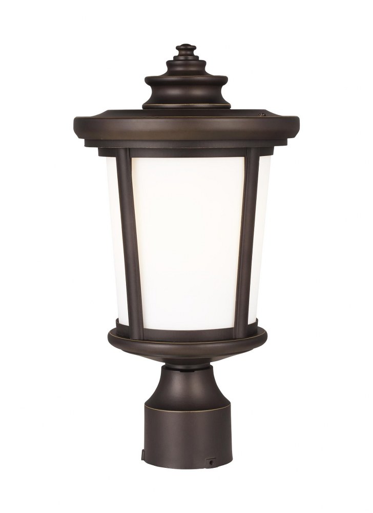 Sea Gull Lighting-8219301-71-Eddington - 1 Light Outdoor Post Lantern - 8 inches wide by 15 inches high Antique Bronze Incandescent Black Finish with Cased Opal Etched Glass