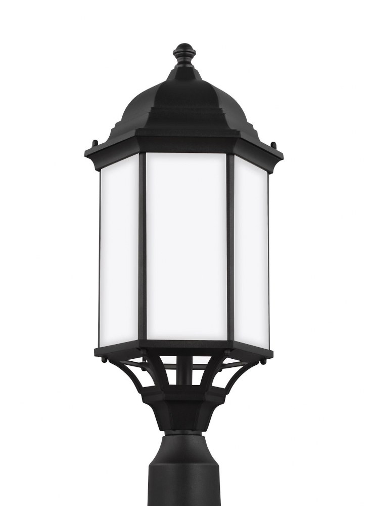 Sea Gull Lighting-8238751EN3-12-Sevier - 1 Light Large Outdoor Post Lantern in Traditional Style - 9.38 inches wide by 22.13 inches high Black LED Black Finish with Satin Etched Glass