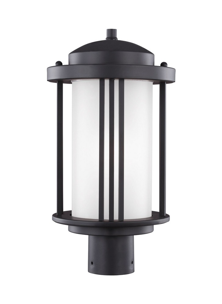 Sea Gull Lighting-8247901-12-Crowell - One Light Outdoor Post Lantern in Contemporary Style - 9 inches wide by 17 inches high Black Incandescent Antique Bronze Finish with Creme Parchment Glass