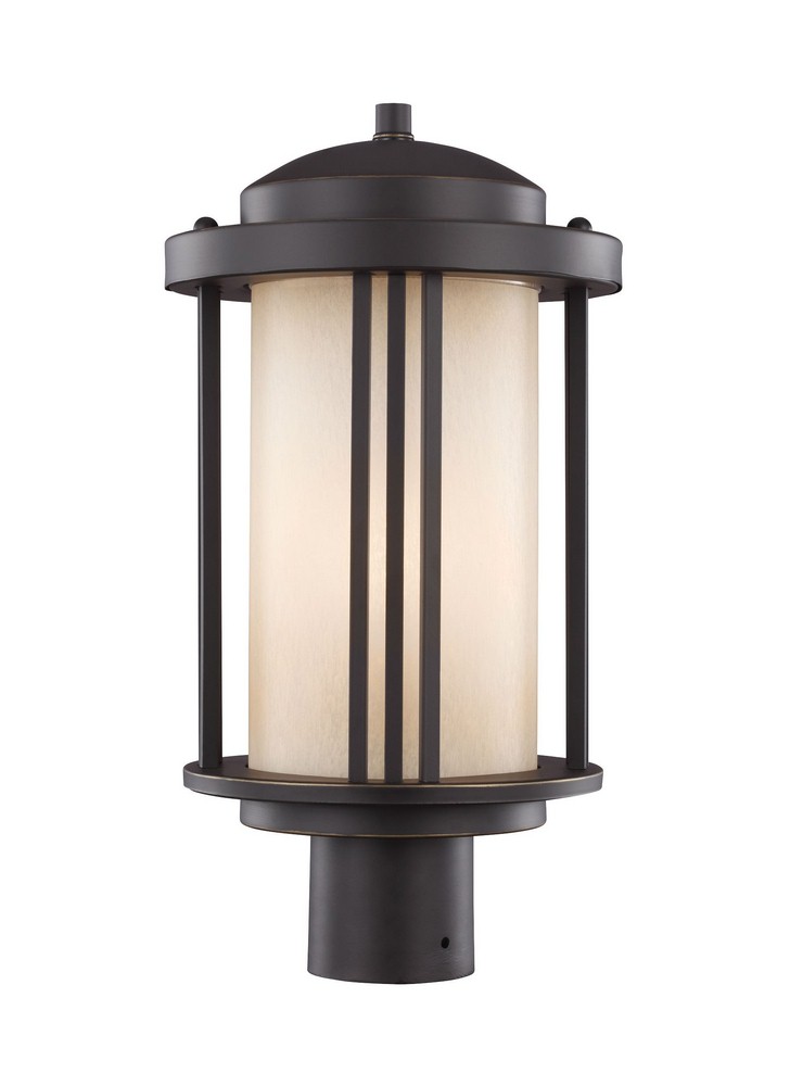 Sea Gull Lighting-8247901-71-Crowell - One Light Outdoor Post Lantern in Contemporary Style - 9 inches wide by 17 inches high Antique Bronze Incandescent Antique Bronze Finish with Creme Parchment Gla