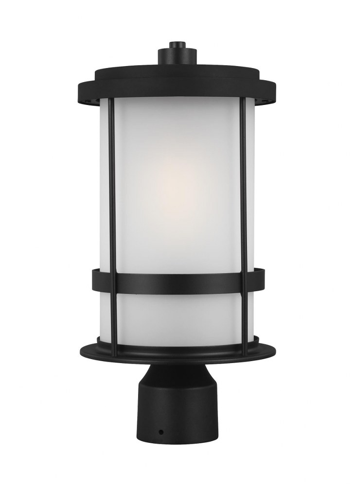 Sea Gull Lighting-8290901EN3-12-Wilburn - 1 Light Outdoor Post Lantern - 8 inches wide by 16.13 inches high Black LED Black Finish with Satin Etched Glass