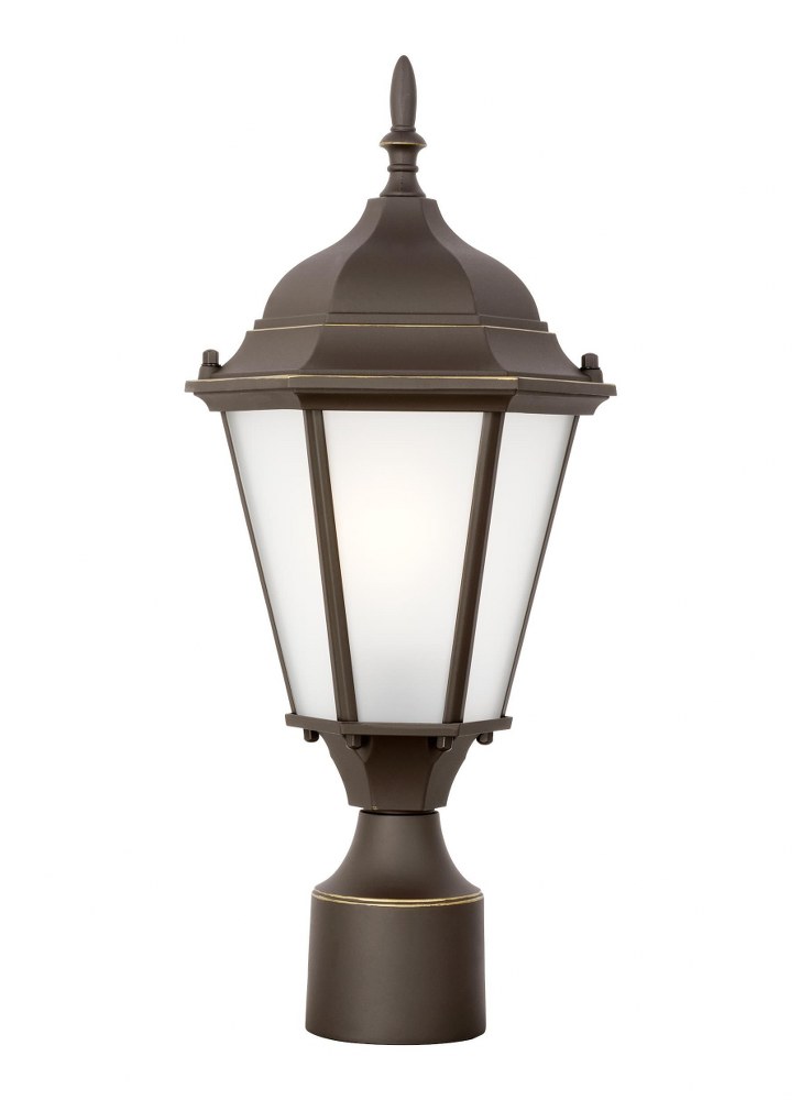 Sea Gull Lighting-82941-71-Bakersville - 1 Light Outdoor Post Lantern   Antique Bronze Finish with Satin Etched Glass