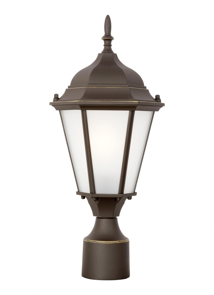 Sea Gull Lighting-82941EN3-71-Bakersville - 1 Light Outdoor Post Lantern Antique Bronze LED Black Finish with Satin Etched Glass