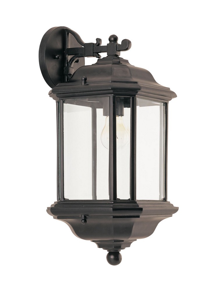 Sea Gull Lighting-84032-12-Single-light Outdoor Wall Lantern in Traditional Style - 8.5 inches wide by 19.25 inches high Black Incandescent Black Finish-Clear Beveled Glass