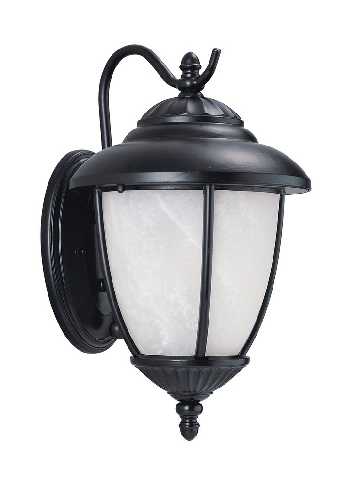 Sea Gull Lighting-84049-12-Yorktown - 100W One Light Outdoor Medium Wall Lantern in Transitional Style - 8 inches wide by 13.25 inches high Black Incandescent Black Finish with Swirled Marbleized Glas