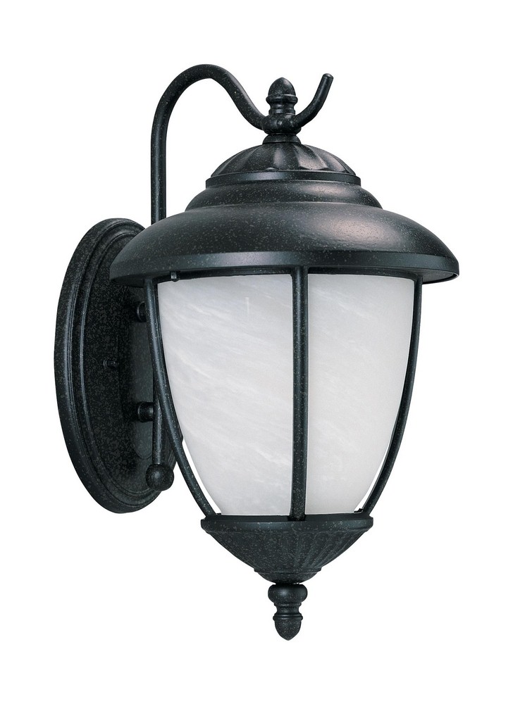 Sea Gull Lighting-84050-185-Yorktown - 100W One Light Outdoor Large Wall Lantern Forged Iron Incandescent Forged Iron Finish-Swirled Marbleized Glass