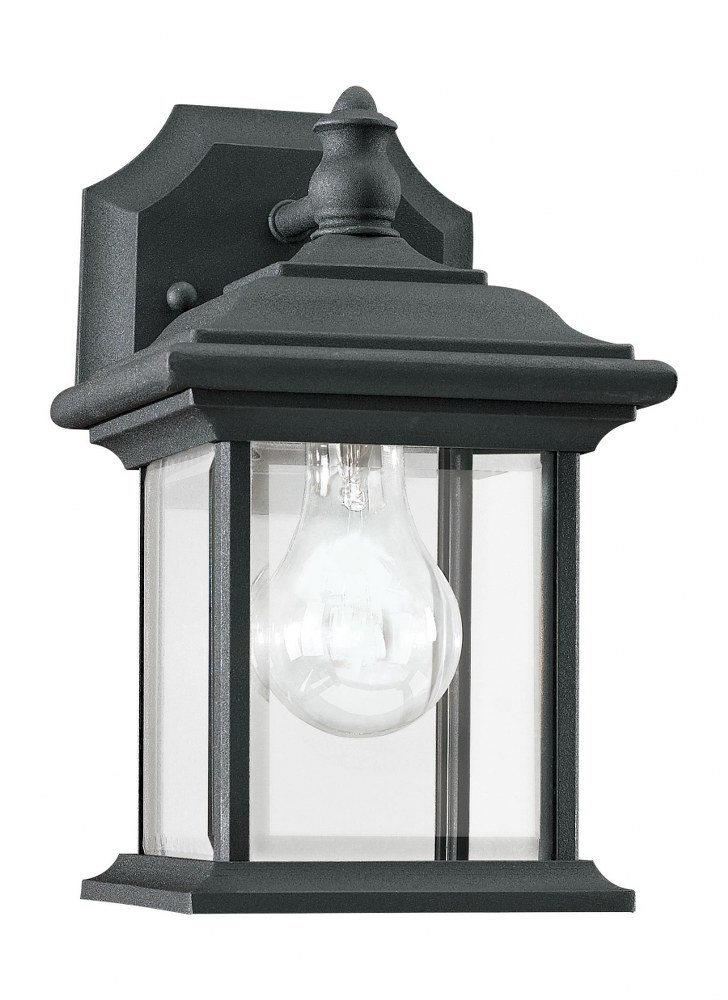 Sea Gull Lighting-85200-12-Wynfield - One Light Outdoor Wall Mount in Traditional Style - 6 inches wide by 9.75 inches high   Black Finish with Clear Beveled Glass