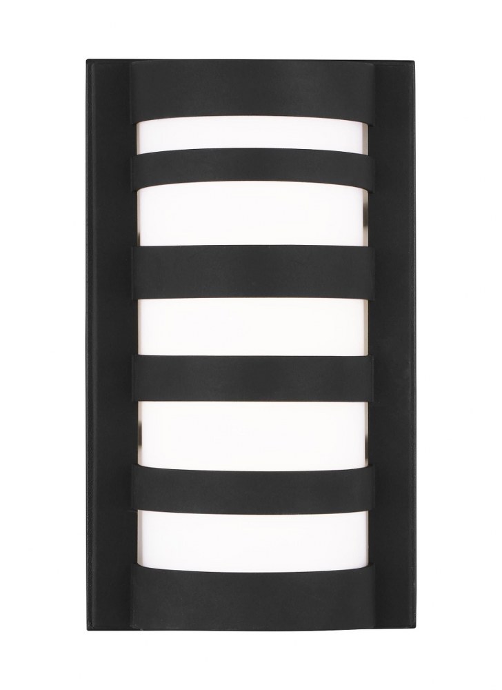 Sea Gull Lighting-8543193S-12-Rebay - 5W 1 LED Small Outdoor Wall Lantern - 5.38 inches wide by 9.31 inches high Black LED Black Finish with Etched/White Glass